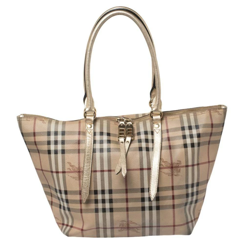 商品[二手商品] Burberry|Burberry Beige/Gold Haymarket Check PVC and Leather Small Salisbury Tote,价格¥2072,第1张图片