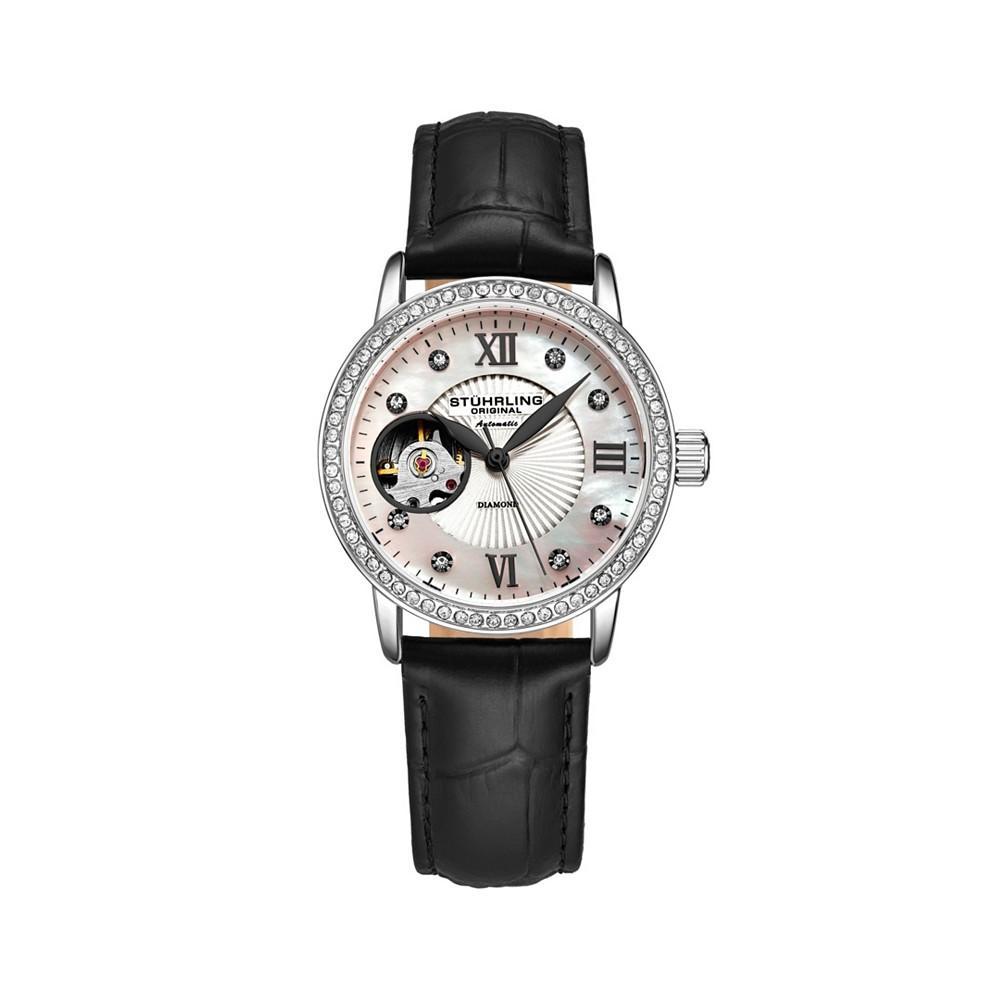 商品Stuhrling|Women's Black Leather Strap Watch 34mm,价格¥1492,第1张图片