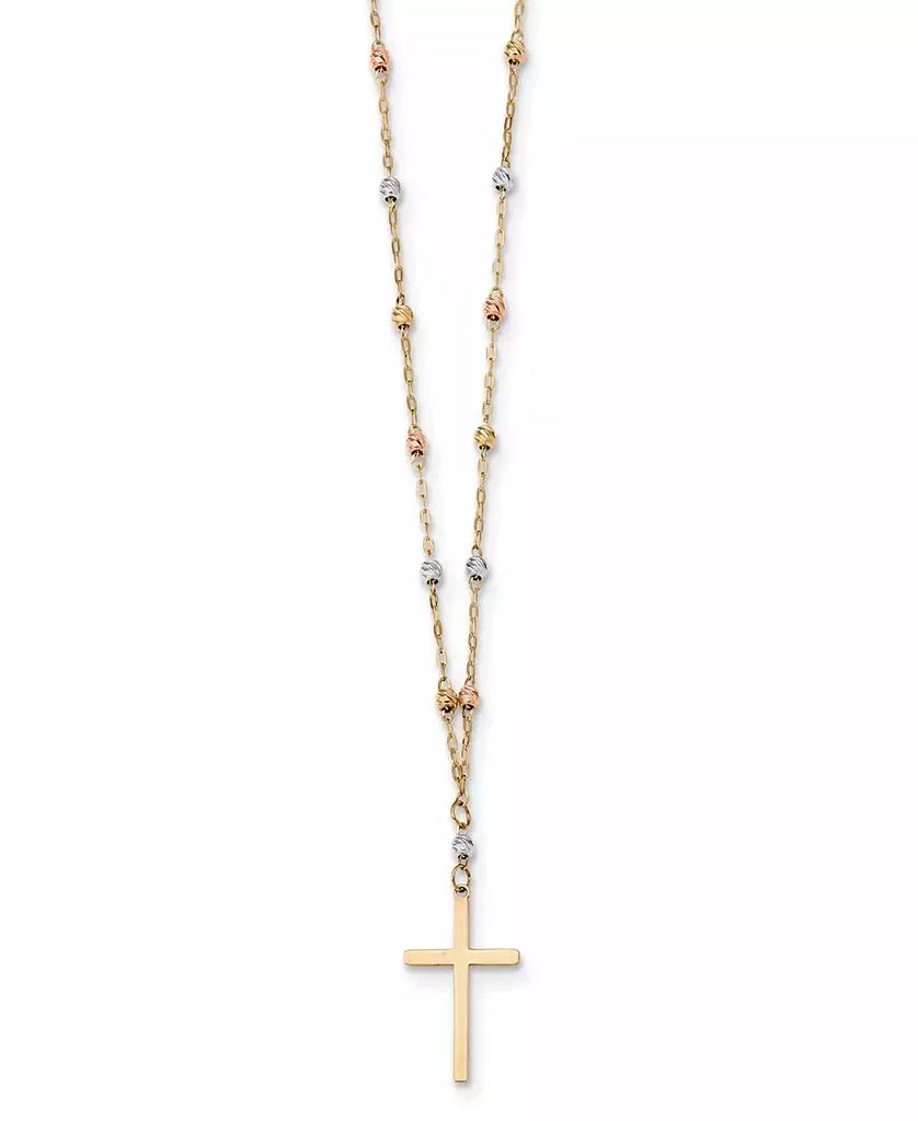 商品Macy's|Tricolor Beaded Cross 17" Pendant Necklace in 14k Yellow, White & Rose Gold,价格¥2747,第1张图片