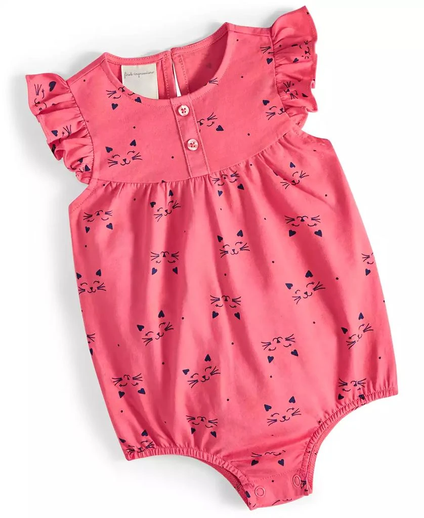 商品First Impressions|Baby Girls Kitten Smile Cotton Sunsuit, Created for Macy's,价格¥40,第1张图片