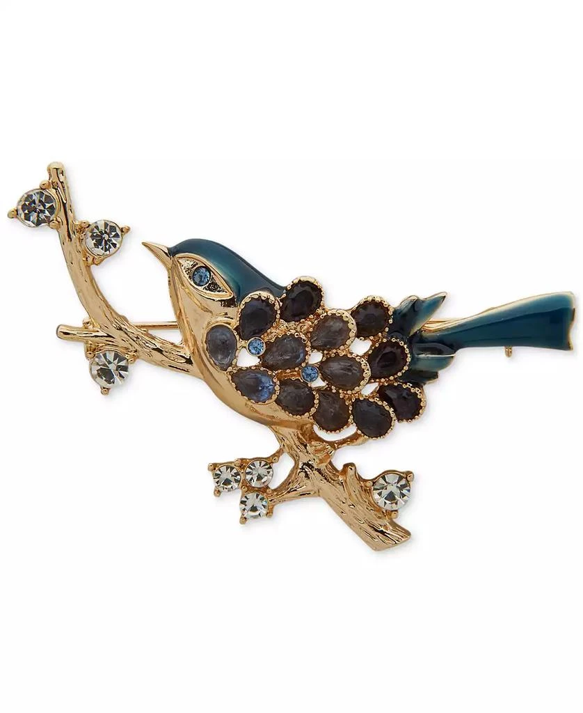 商品Anne Klein|Gold-Tone Crystal & Stone Enamel Bird On A Branch Pin,价格¥86,第1张图片