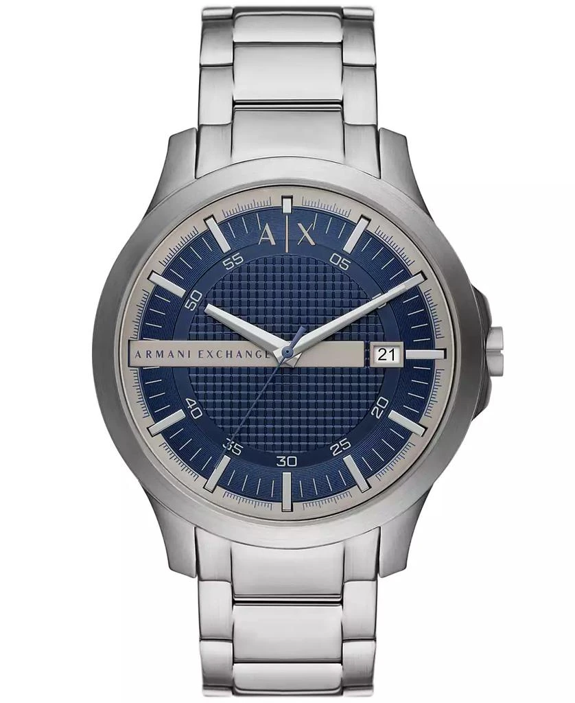 商品Armani Exchange|Men's Quartz Three Hand Date Silver-Tone Stainless Steel Watch 46mm,价格¥860,第1张图片