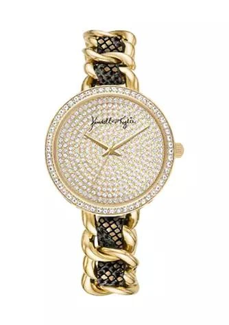 商品KENDALL & KYLIE|Gold Tone Metal and Braided Vegan Snakeskin Analog Watch,价格¥563,第1张图片