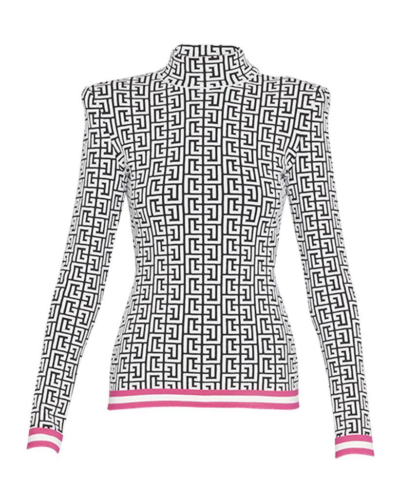 商品Balmain|Monogram Mock-Neck Strong-Shoulder Sweater,价格¥16155,第4张图片详细描述