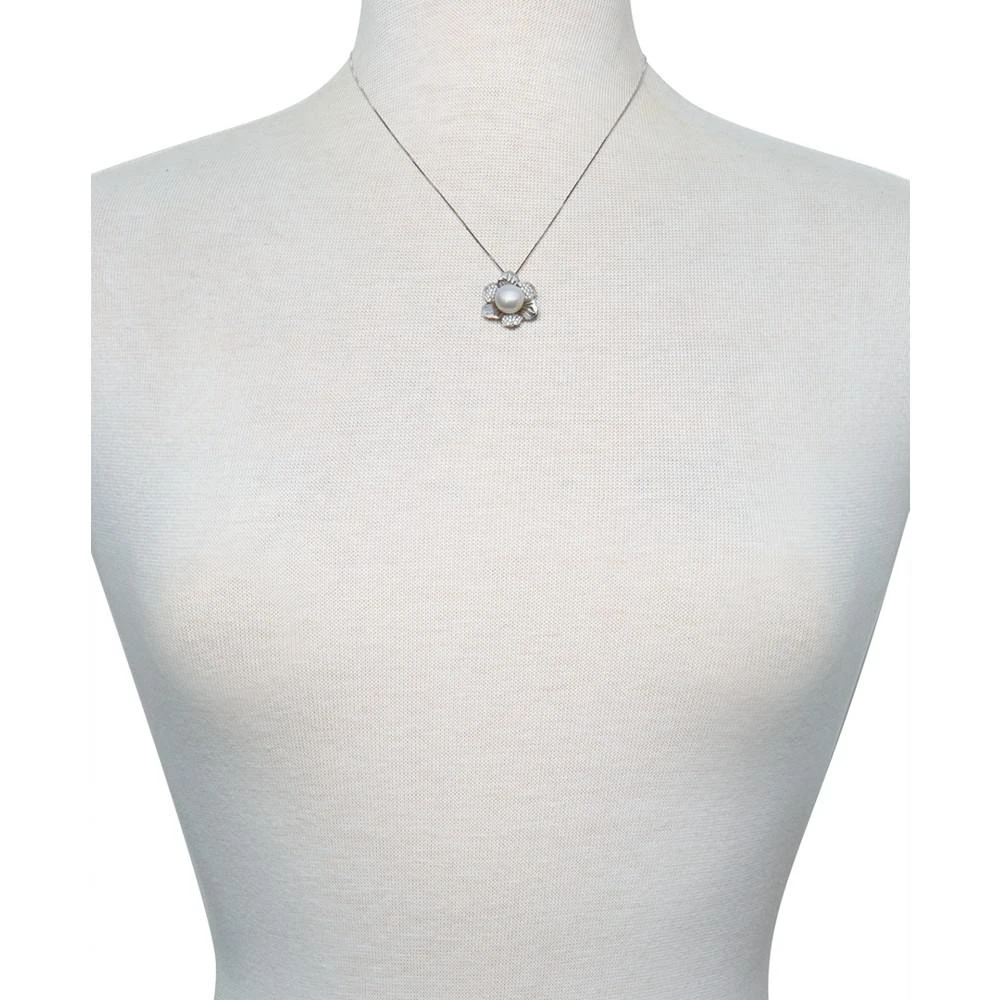 商品Belle de Mer|2-Pc. Set Cultured Freshwater Pearl (7 & 10mm) & Cubic Zirconia Flower Pendant Necklace & Matching Stud Earrings in Sterling Silver,价格¥2477,第3张图片详细描述