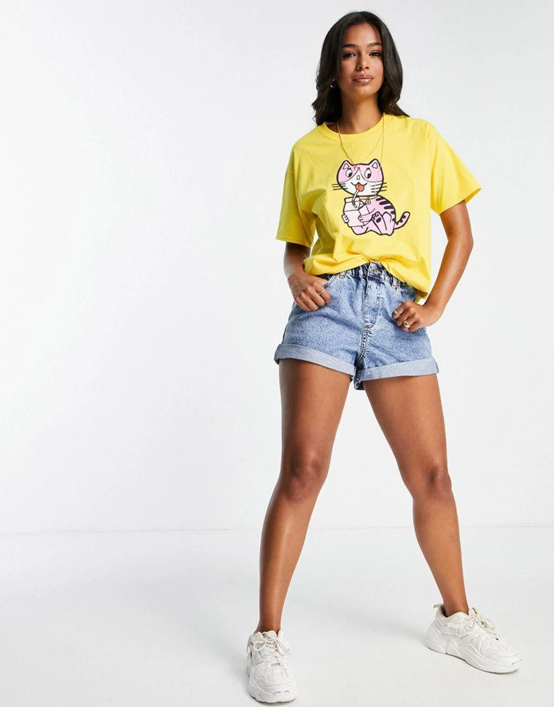 商品New Love Club|New Love Club oversized t-shirt with cat graphic in yellow,价格¥144,第4张图片详细描述