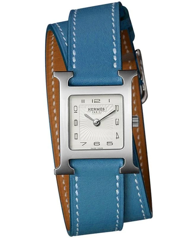 商品Hermes|Hermes H Hour 21mm Blue Calfskin Leather Unisex Watch 042404WW00,价格¥19654,第1张图片