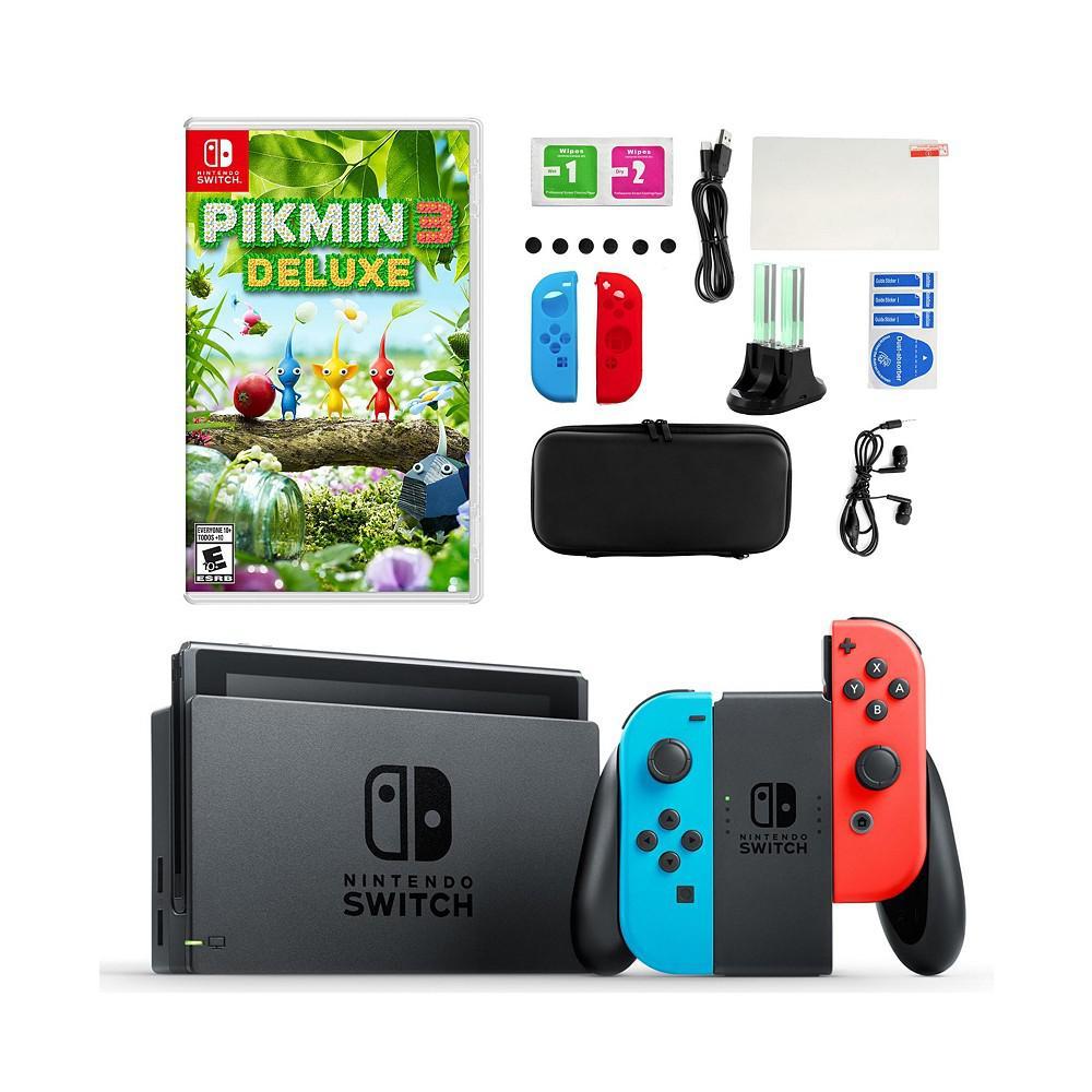商品Nintendo|Switch in Neon with Pikmin 3 Deluxe & Accessories,价格¥3170,第1张图片