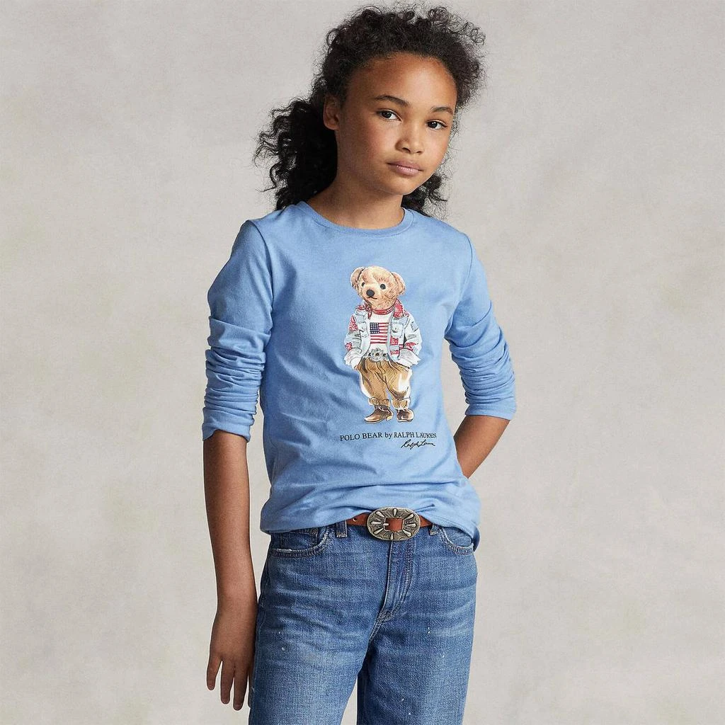 商品Ralph Lauren|Ralph Lauren Girls' Americana Bear T-Shirt - Sky Blue,价格¥291,第2张图片详细描述