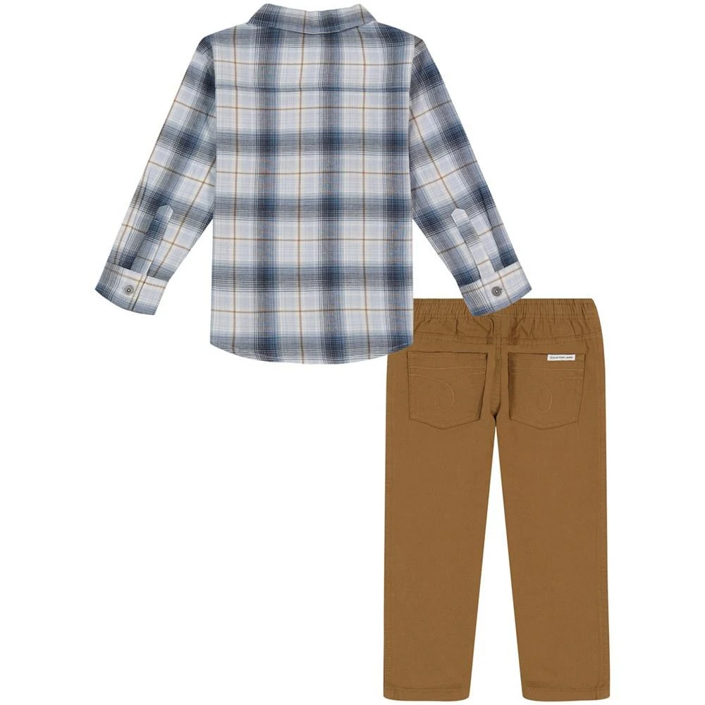商品Calvin Klein|Toddler Boys Plaid Long Sleeve Button Front Shirt and Prewashed Twill Pants, 2 Piece Set,价格¥180,第2张图片详细描述