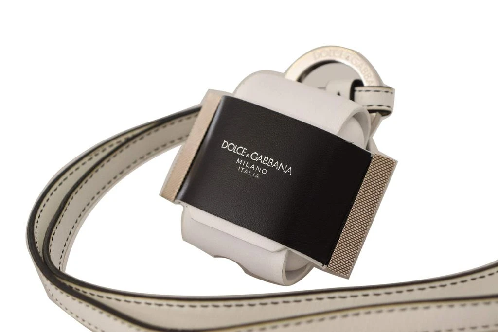 商品Dolce & Gabbana|Dolce & Gabbana White Black Leather Strap Silver Metal Logo Airpods Case,价格¥1625,第2张图片详细描述