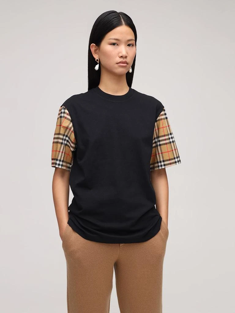 商品Burberry|Serra Cotton T-shirt W/ Check Sleeves,价格¥3480,第1张图片详细描述