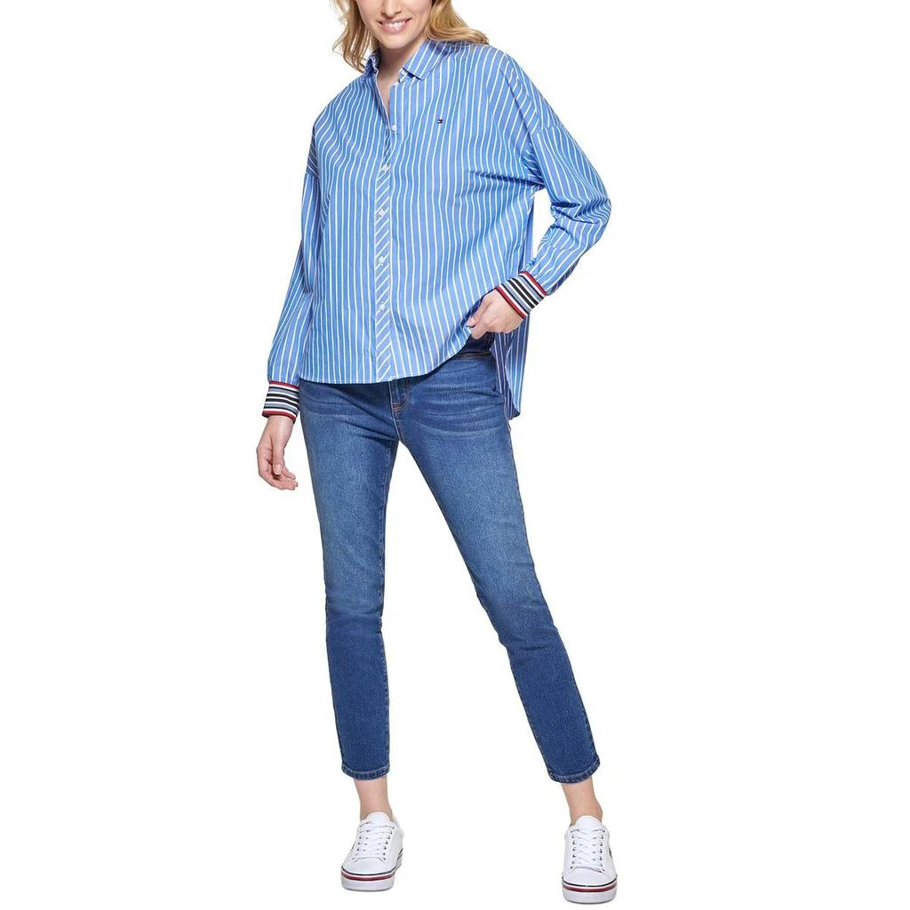 商品Tommy Hilfiger|Tommy Hilfiger Womens Cotton Hi Low Button-Down Top,价格¥199,第1张图片