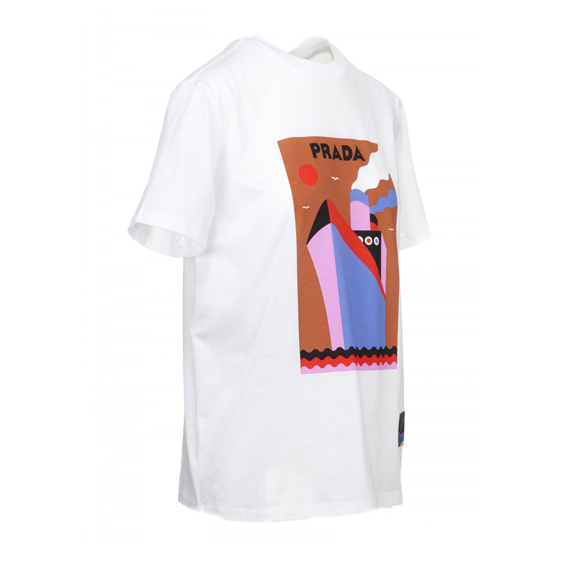Prada 普拉达 女士白色棉质短袖T恤 135664-1QGA-F0O7V商品第2张图片规格展示