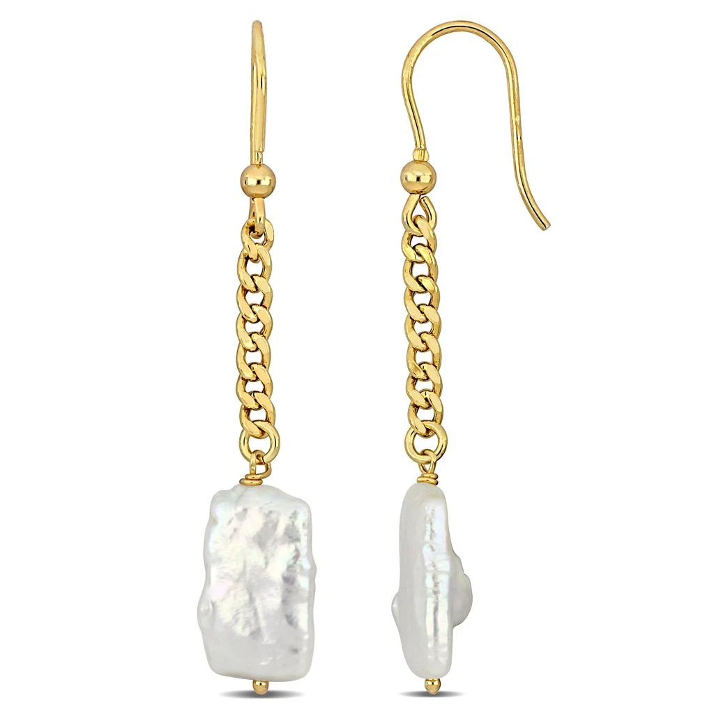 商品Mimi & Max|Cultured Freshwater Pearl Shepard Hook Drop Earrings with Curb Chain in Yellow Gold Plated Sterling Silver,价格¥248,第1张图片