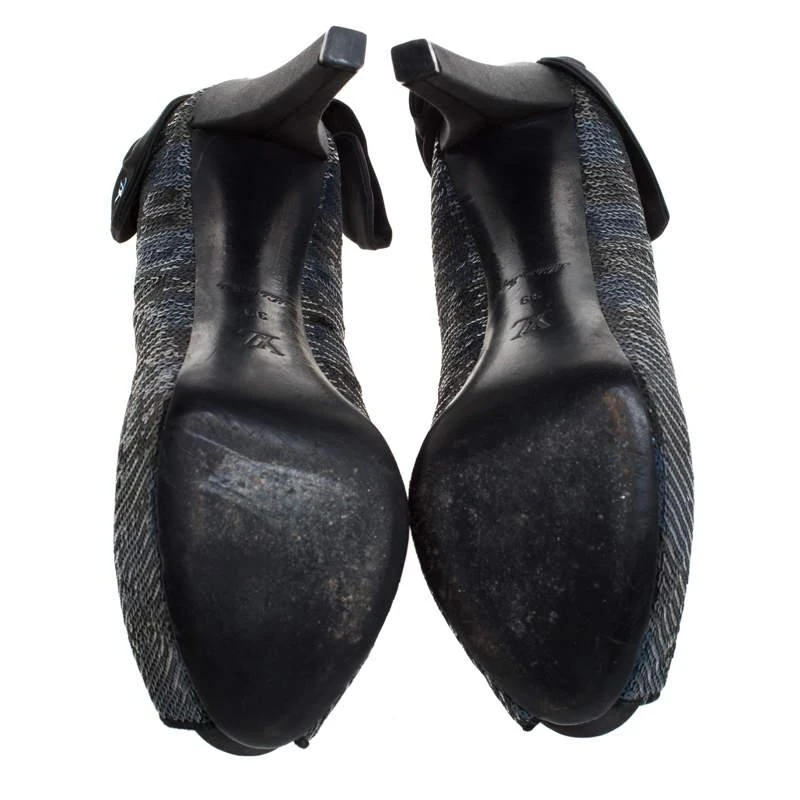 Louis Vuitton Blue/Black Sequin Peep Toe Platform Pumps Size 39 商品