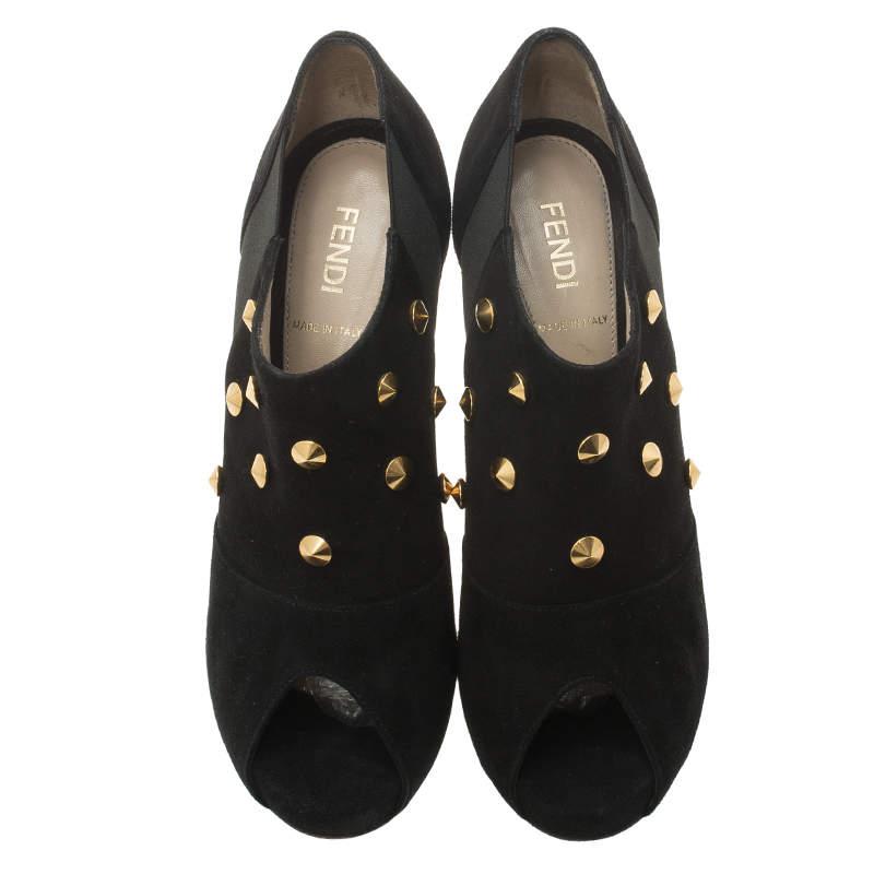 Fendi Black Studded Suede Platform Ankle Boots Size 37.5商品第6张图片规格展示
