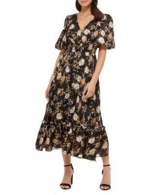 商品Kensie|Floral Print Puff Sleeve Maxi Dress,价格¥672,第1张图片
