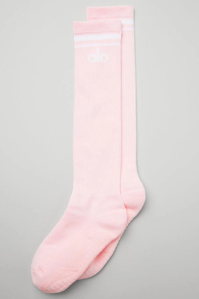商品Alo|Women's Knee-High Throwback Barre Sock - Powder Pink/White,价格¥285,第1张图片