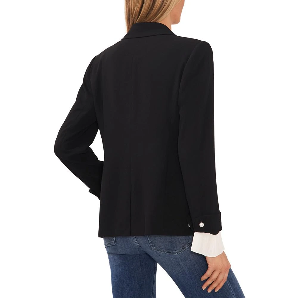 商品CeCe|Women's Notched Collar Contrast Ruffled-Cuff Blazer,价格¥356,第2张图片详细描述