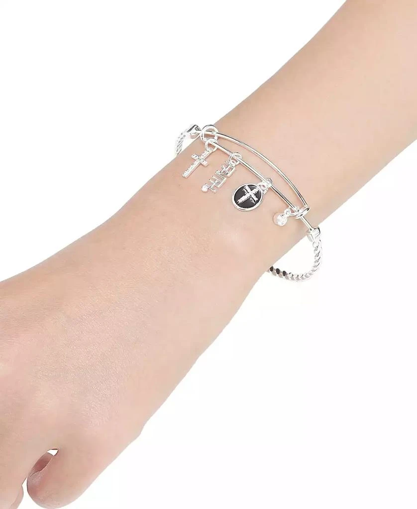 商品Unwritten|Silver-Plated Cross "Faith" Multi Charm Twist Design Bangle Bracelet,价格¥372,第4张图片详细描述
