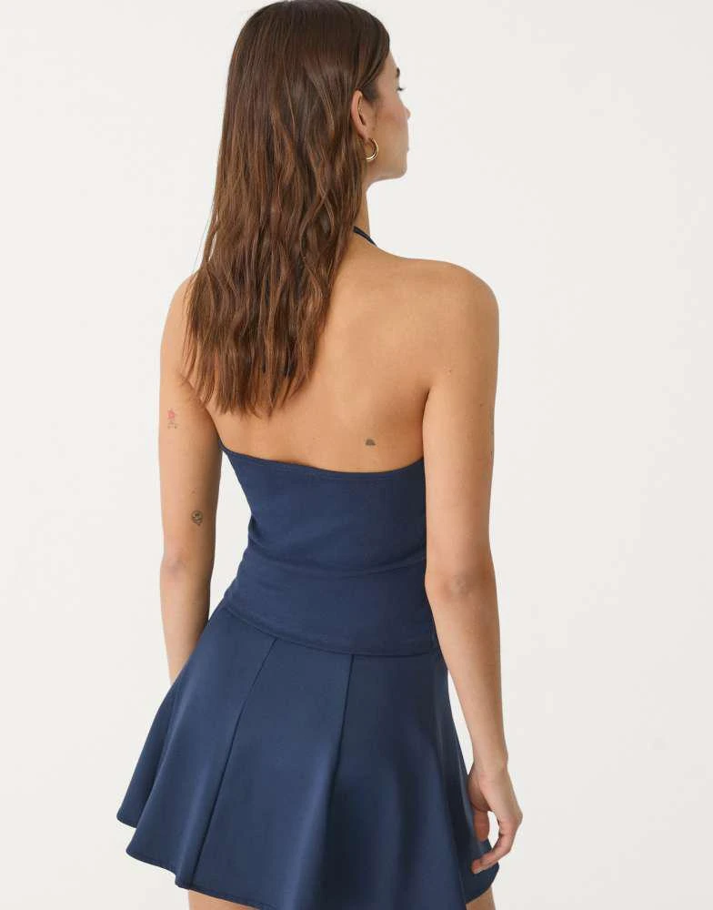 商品Stradivarius|Stradivarius tied halter top in navy blue,价格¥135,第3张图片详细描述