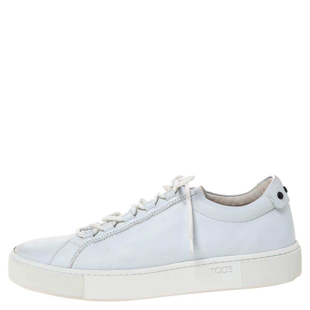 商品[二手商品] Tod's|Tod's White Leather Low Top Lace Up Sneakers Size 39.5,价格¥1164,第4张图片详细描述