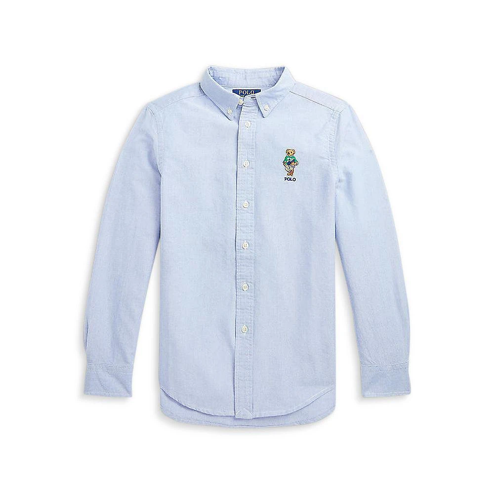 商品Ralph Lauren|Boys' Polo Bear Cotton Oxford Shirt - Little Kid, Big Kid,价格¥334,第1张图片详细描述