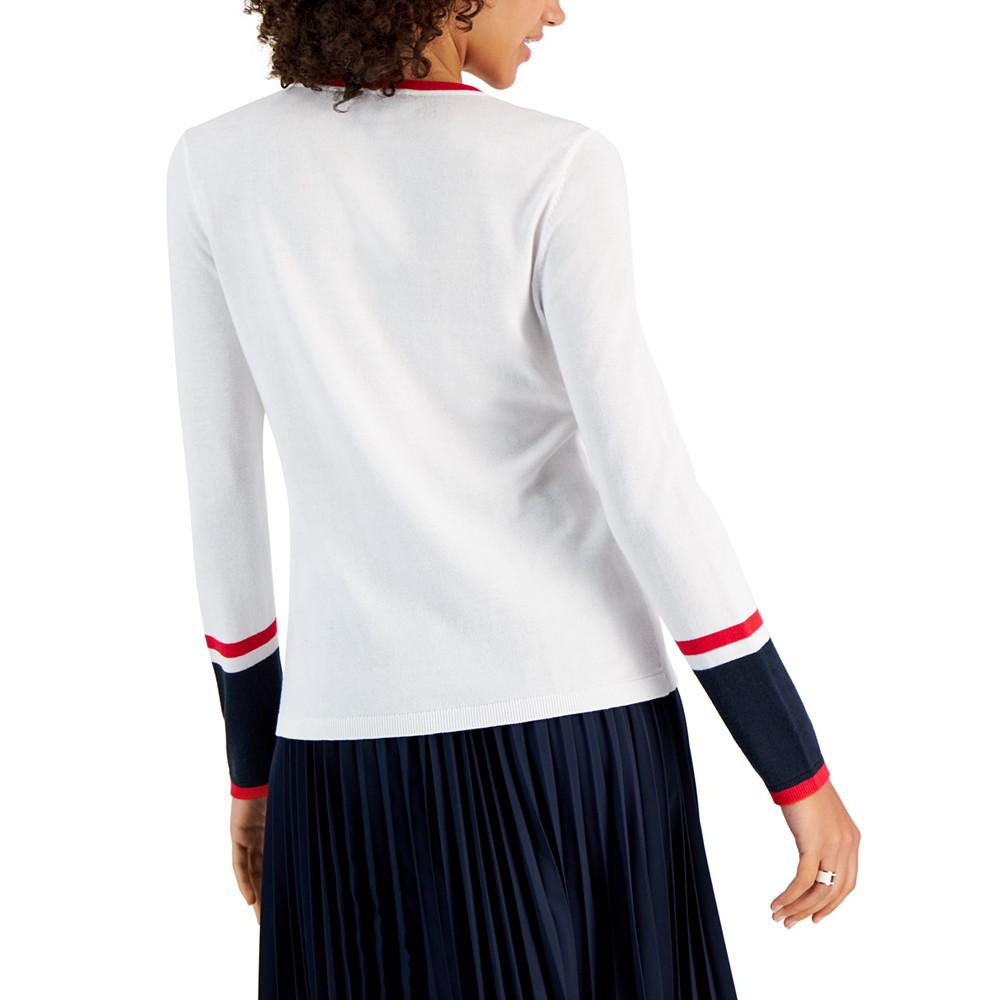 Women's Ivy Cotton V-Neck Tipped Sleeve Sweater商品第2张图片规格展示
