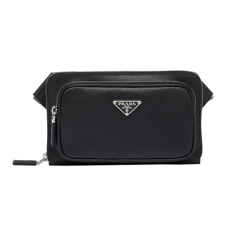 商品Prada|PRADA/普拉达 22新款 男士黑色saffiano皮革调节编织肩带珐琅徽标拉链开合单肩包2VH156_9Z2_F0002_V_OOO,价格¥14126,第1张图片