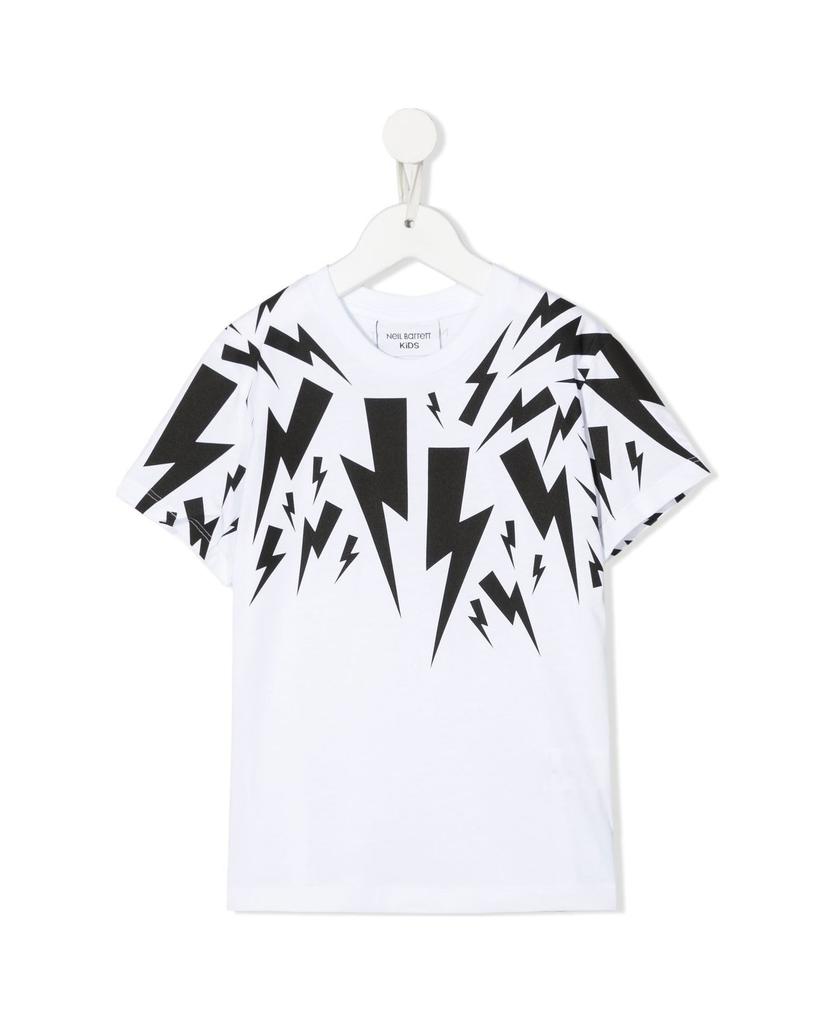 Kids White T-shirt With Black Thunderbolt Print商品第1张图片规格展示