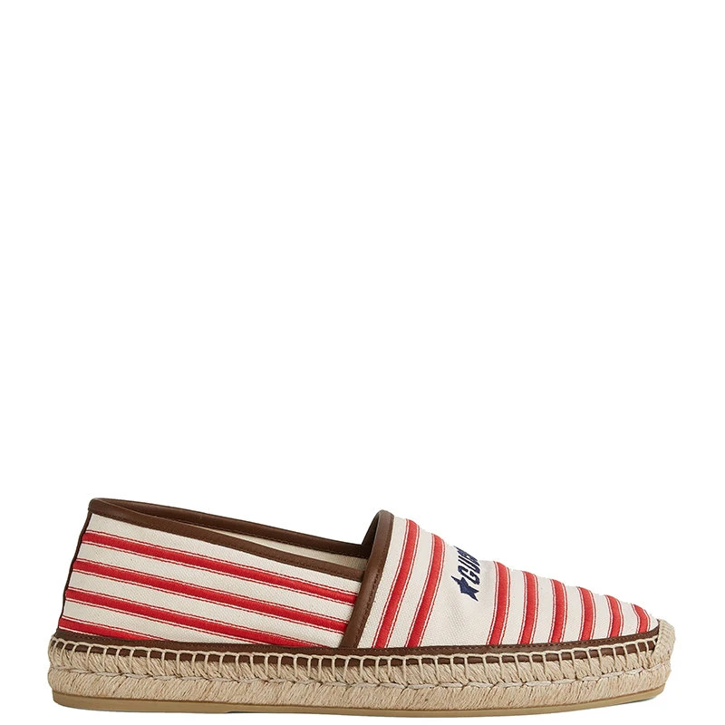 商品Gucci|【预售3-7天】GUCCI/古驰 22年春夏新款 爱的进行曲系列 男士红色/米白色棉质条纹印花草编鞋帆布鞋692968F6LZ09098,价格¥4270,第1张图片