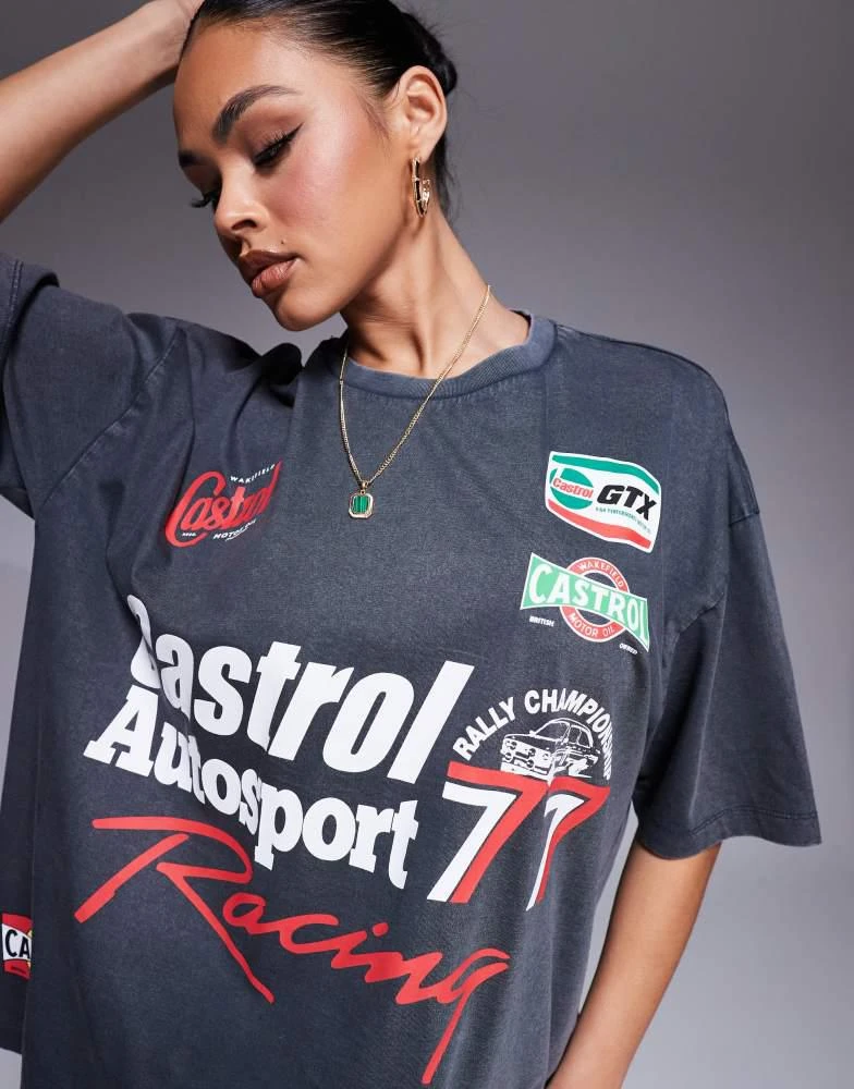 商品ASOS|ASOS DESIGN unisex boxy oversized t-shirt with Castrol Racing prints in washed black,价格¥250,第3张图片详细描述
