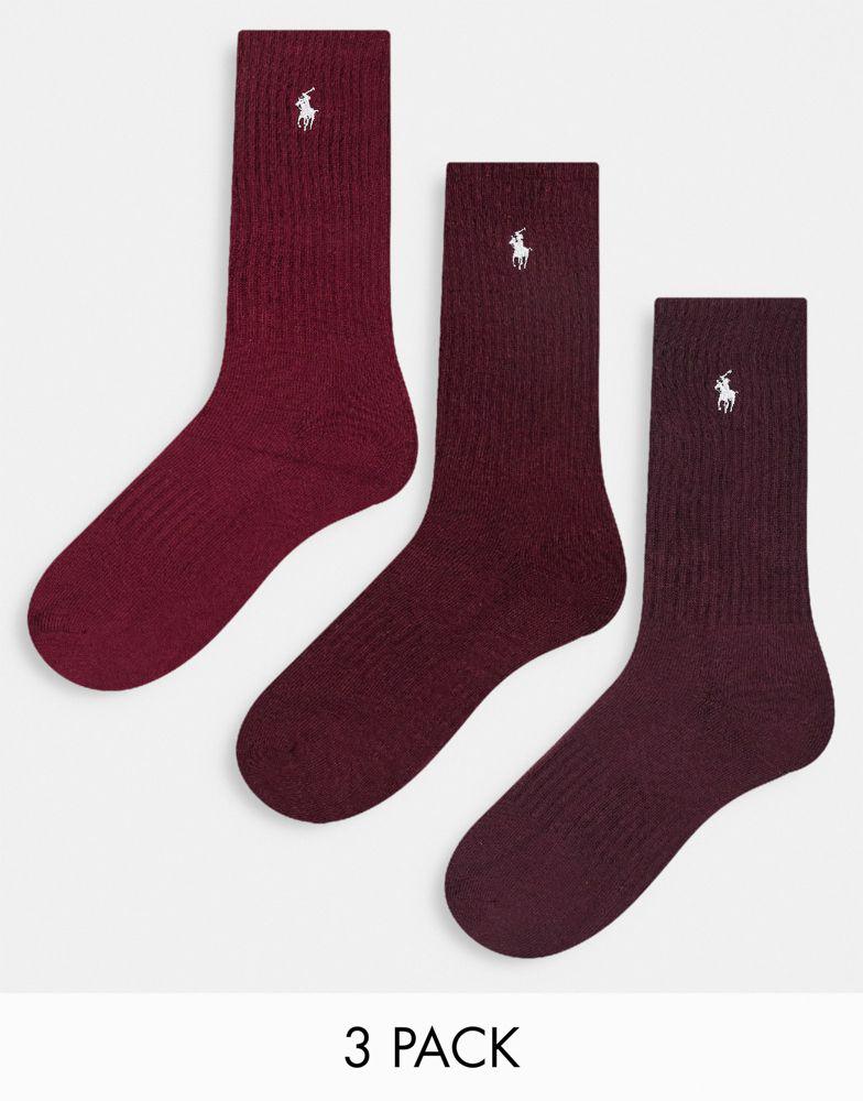 Polo Ralph Lauren 3 pack mercerized cotton socks in burgundy red with logo商品第1张图片规格展示