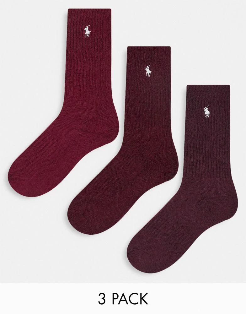 商品Ralph Lauren|Polo Ralph Lauren 3 pack mercerized cotton socks in burgundy red with logo,价格¥389,第1张图片