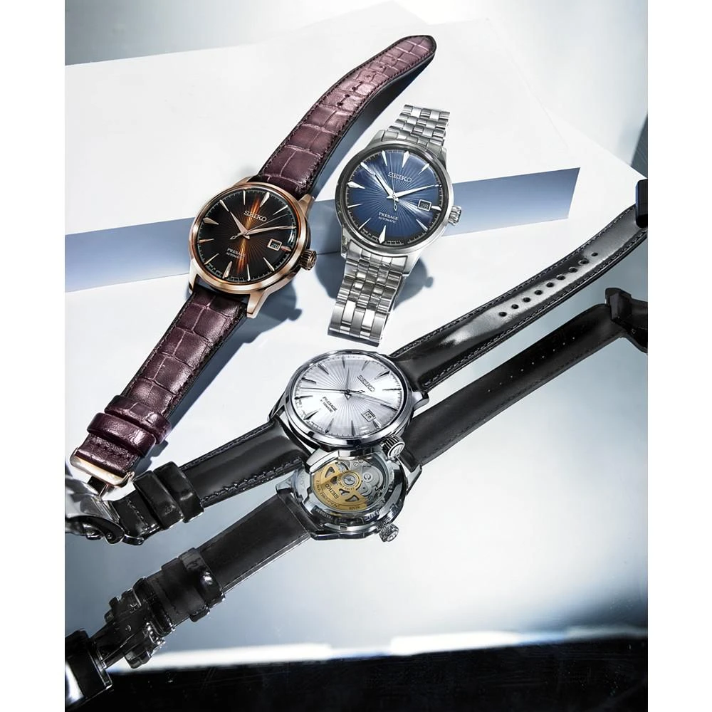 商品Seiko|Men's Automatic Presage Black Leather Strap Watch 40.5mm,价格¥3186,第5张图片详细描述