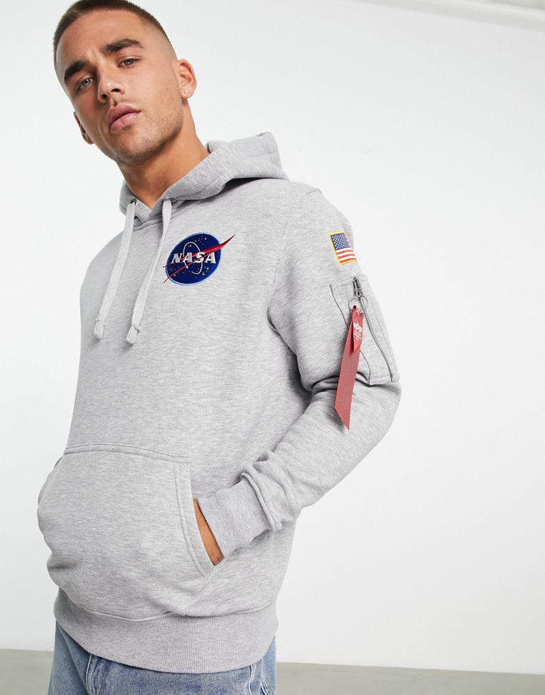 Alpha Industries NASA space shuttle back print hoodie in grey marl商品第4张图片规格展示