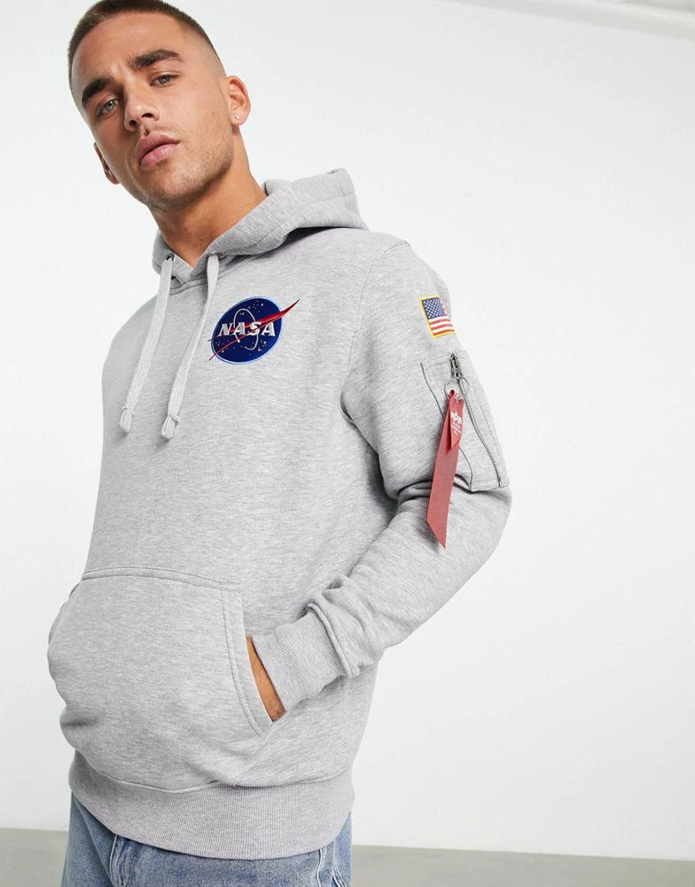 商品Alpha Industries|Alpha Industries NASA space shuttle back print hoodie in grey marl,价格¥593,第4张图片详细描述