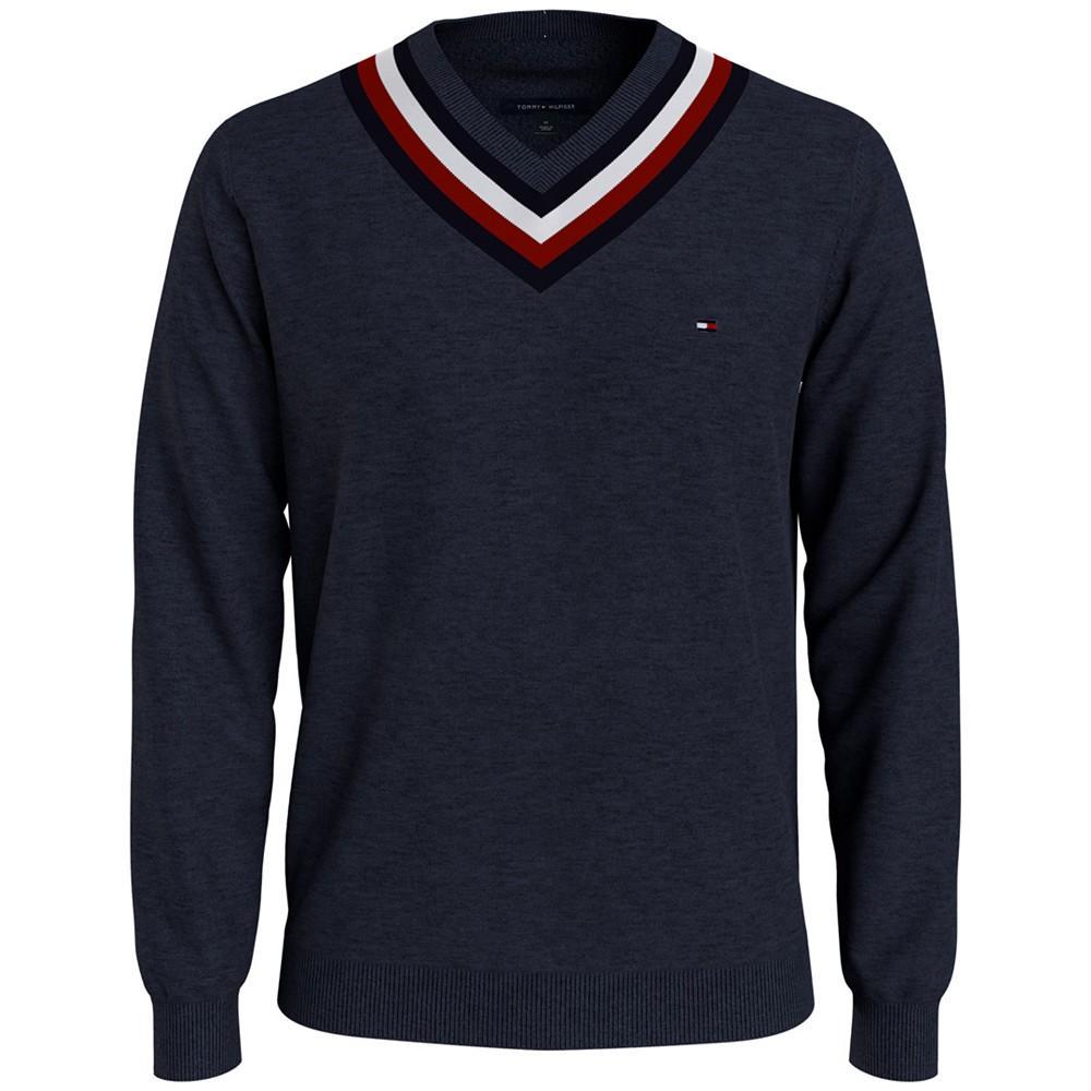商品Tommy Hilfiger|Men's Signature Stripe Tipped Cricket V-Neck Sweater,价格¥290,第1张图片