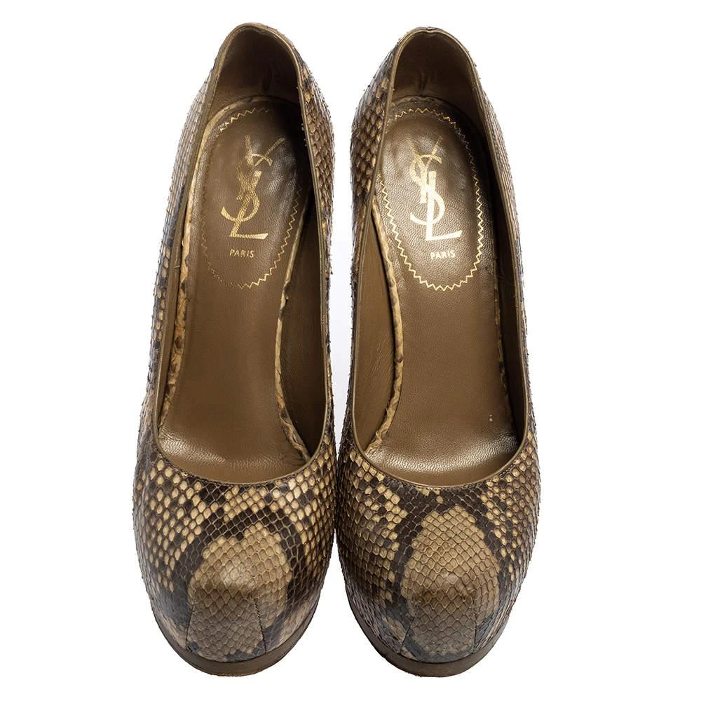 商品[二手商品] Yves Saint Laurent|Saint Laurent Beige Python Tribtoo Platform Pumps Size 38,价格¥815,第3张图片详细描述