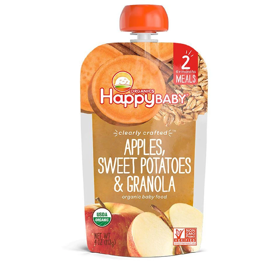 商品Happy Baby|Clearly Crafted Organic Food Pouch Apples, Sweet Potatoes & Granola,价格¥19,第1张图片