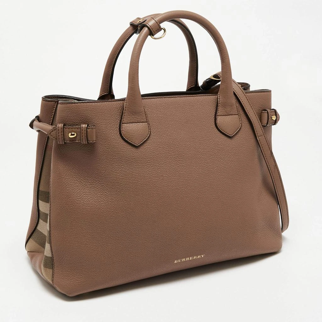 商品[二手商品] Burberry|Burberry Brown Leather and House Check Canvas Medium Banner Tote,价格¥4578,第3张图片详细描述