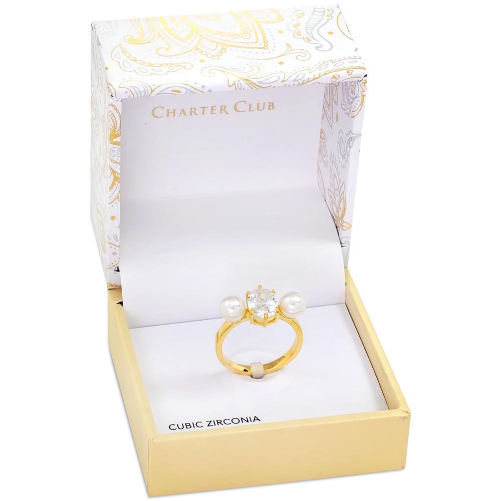 Gold-Tone Crystal & Imitation Pearl Ring, Created for Macy's商品第2张图片规格展示