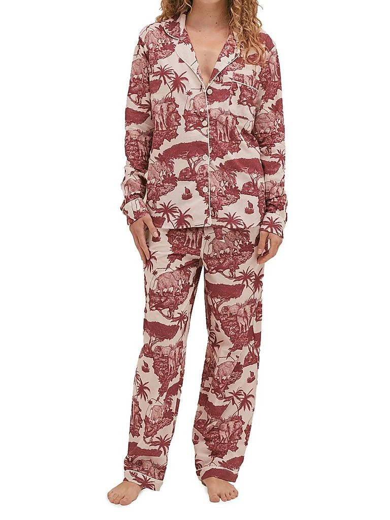 商品Desmond & Dempsey|Loxodonta Print Cotton Pajama Set,价格¥1807,第2张图片详细描述