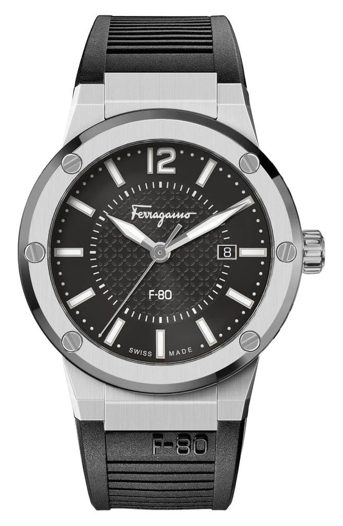 商品Salvatore Ferragamo|Men's F-80 Silicone Strap Watch, 44mm,价格¥4924,第1张图片