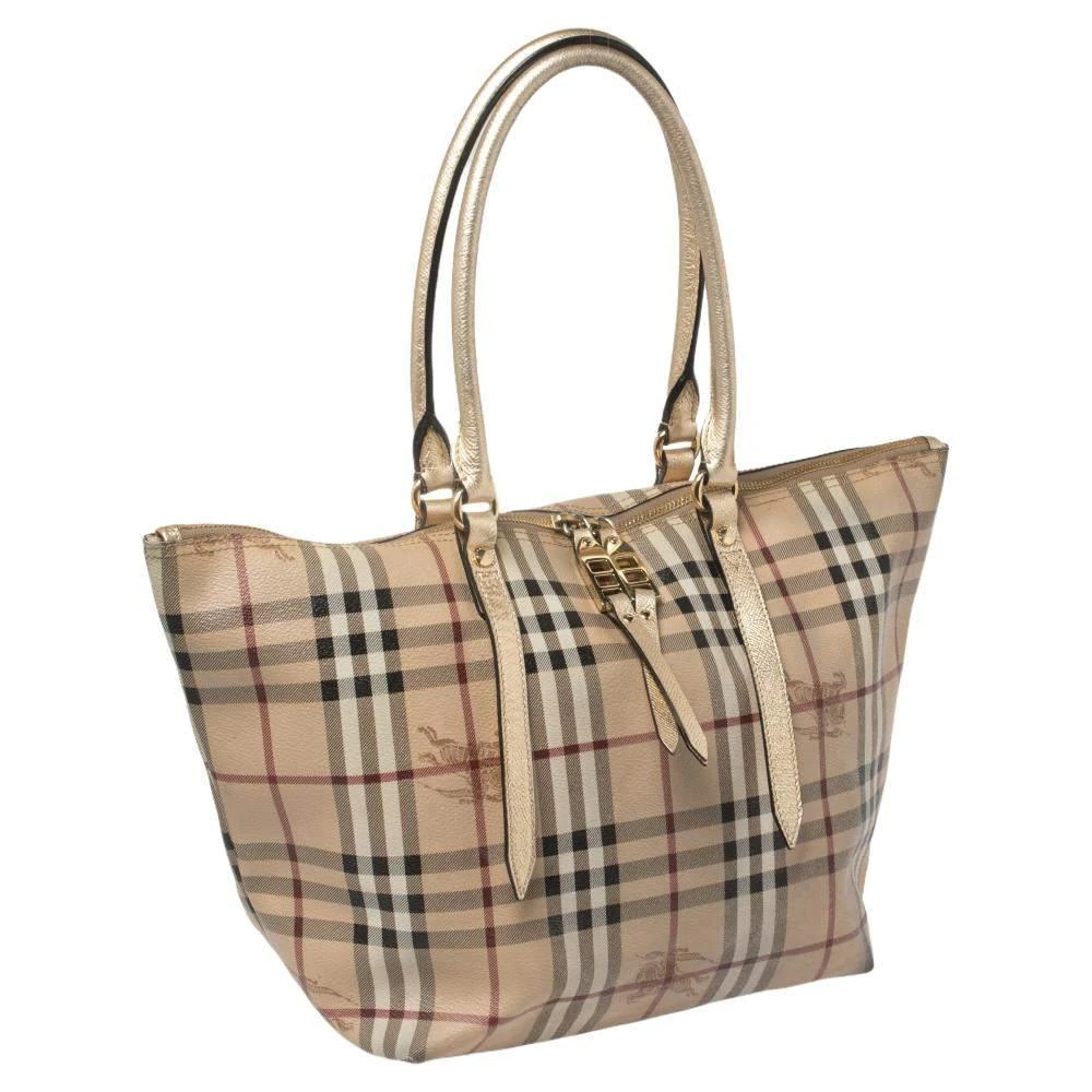 商品[二手商品] Burberry|Burberry Beige/Gold Haymarket Check PVC and Leather Small Salisbury Tote,价格¥2072,第3张图片详细描述