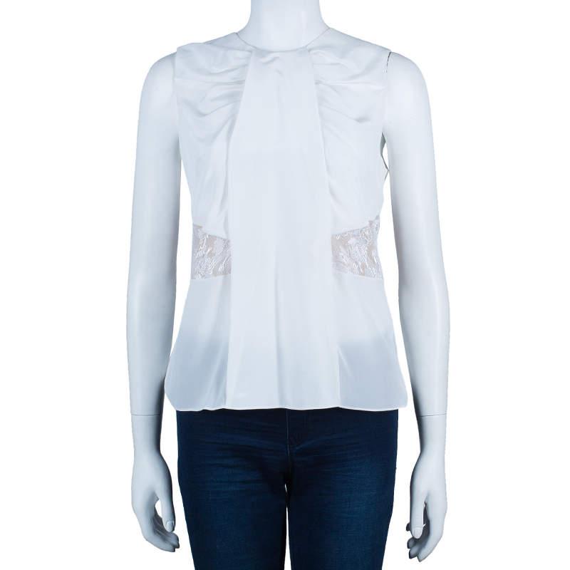 Prabal Gurung White Sleeveless Lace Insert Top M商品第2张图片规格展示