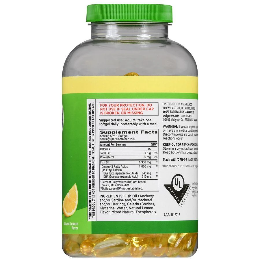 商品Walgreens|Omega-3 1000 mg Softgels Natural Lemon,价格¥314,第3张图片详细描述