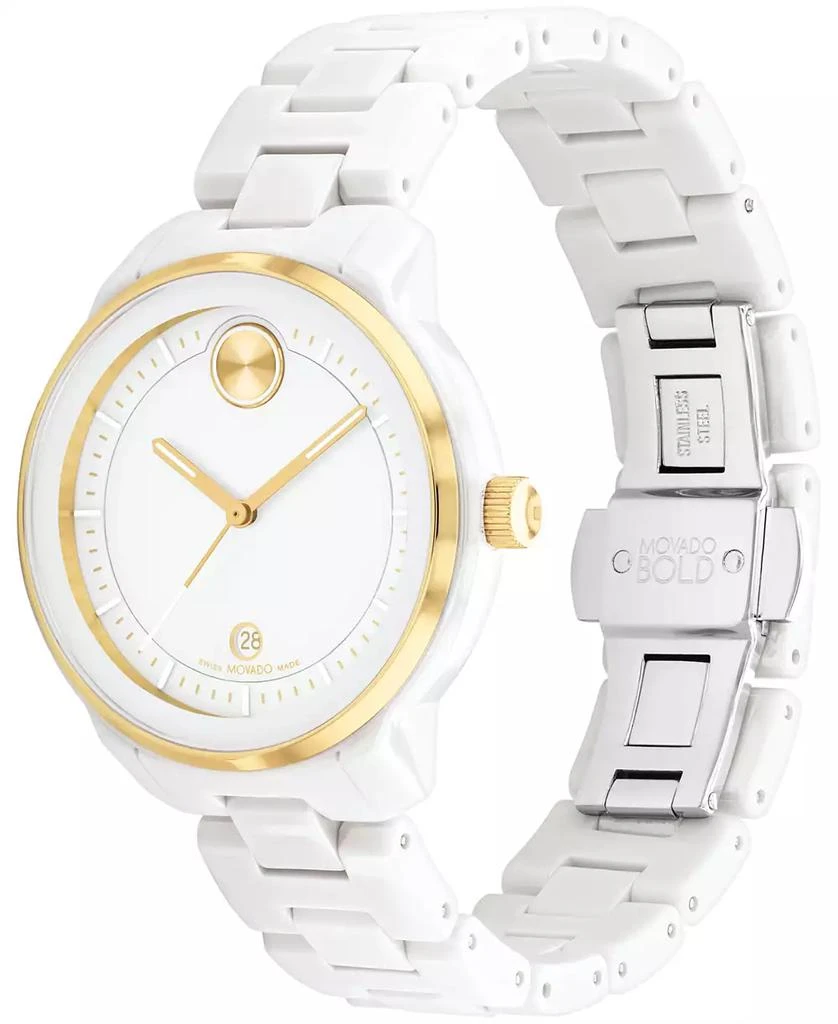 商品Movado|Women's Bold Verso Swiss Quartz White Ceramic Bracelet Watch 39mm,价格¥4705,第4张图片详细描述