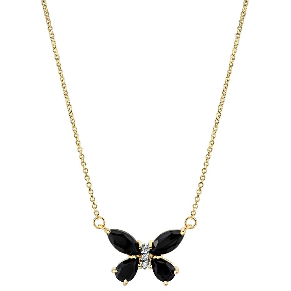 商品Macy's|Onyx & Diamond Accent Butterfly 18" Pendant Necklace in 14k Gold,价格¥4478,第1张图片